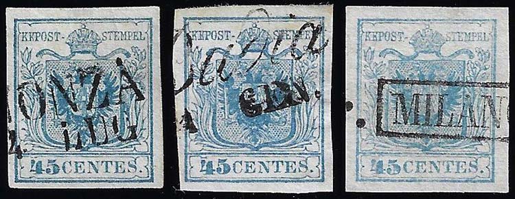 1850 - 45 cent., I tipo, tre ... 