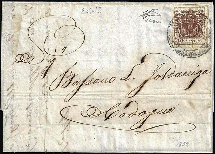 1852 - 30 cent. bruno rossastro, ... 