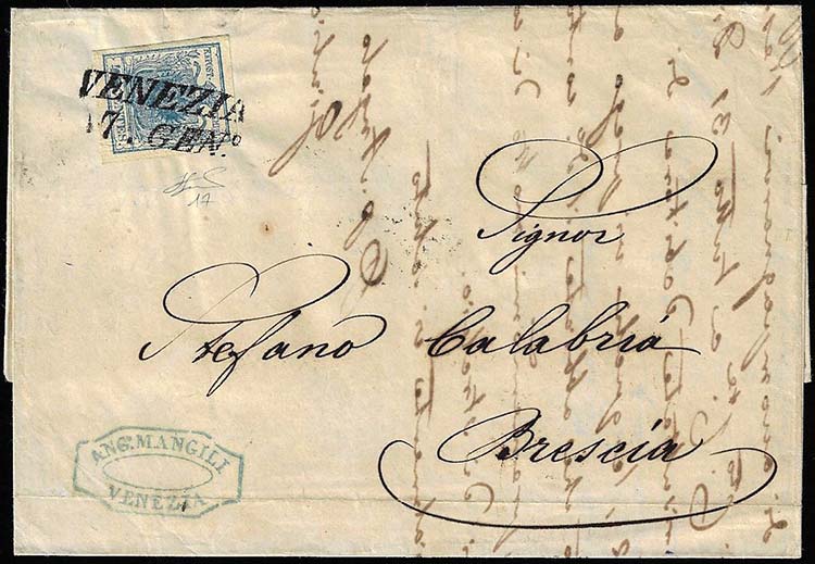 1853 - 45 cent. azzurro, I tipo, ... 