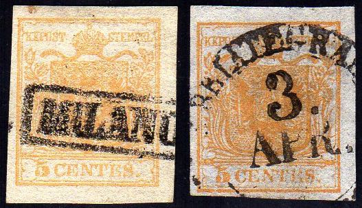 1850 - 5 cent. giallo ocra, 5 ... 