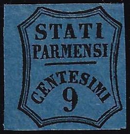1853 - 9 cent. azzurro (2), nuovo, ... 