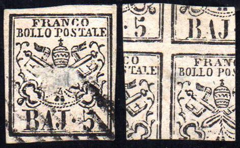 1852 - 5 baj rosa chiaro, STAMPA ... 
