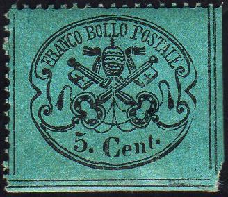 1868 - 5 cent. azzurro, verdastro, ... 
