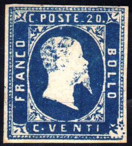 1851 - 20 cent. azzurro scuro ... 