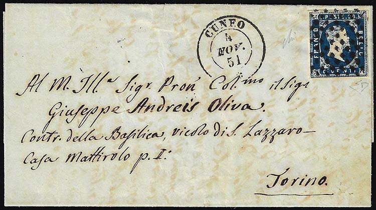 1851 - 20 cent. azzurro scuro, I ... 