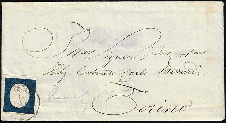 1855 - 20 cent. indaco, doppia ... 
