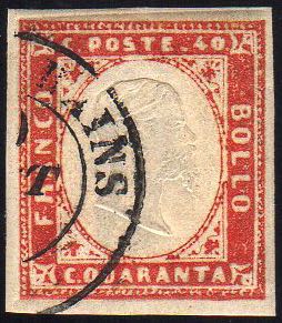 1855 - 40 cent. vermiglio (16a), ... 