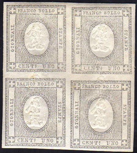 1861 - 1 cent. grigio nero, blocco ... 