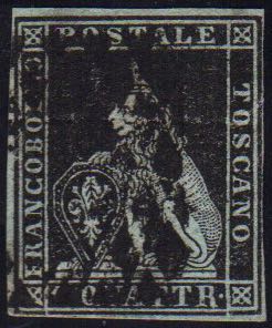 1851 - 1 quattrino nero su azzurro ... 