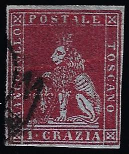 1851 - 1 crazia carminio violaceo ... 