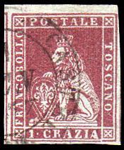 1851 - 1 crazia carminio su grigio ... 