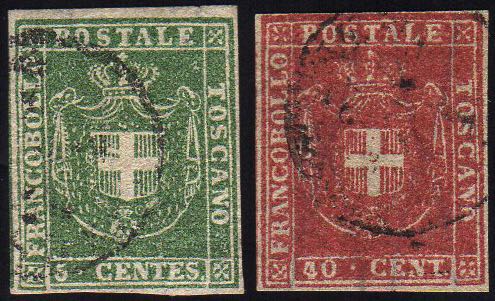 1860 - 5 cent. verde, 40 cent. ... 