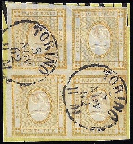 1862 - 2 cent. bistro (10), blocco ... 