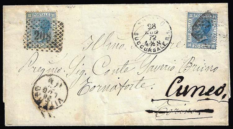 1872 - 20 cent. azzurro, tiratura ... 