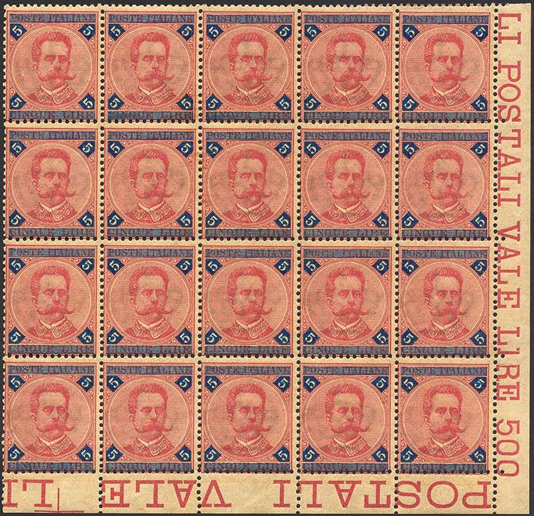 1891 - 5 lire carminio e azzurro ... 