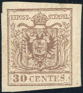 1851 - 30 cent. bruno, II tipo, ... 