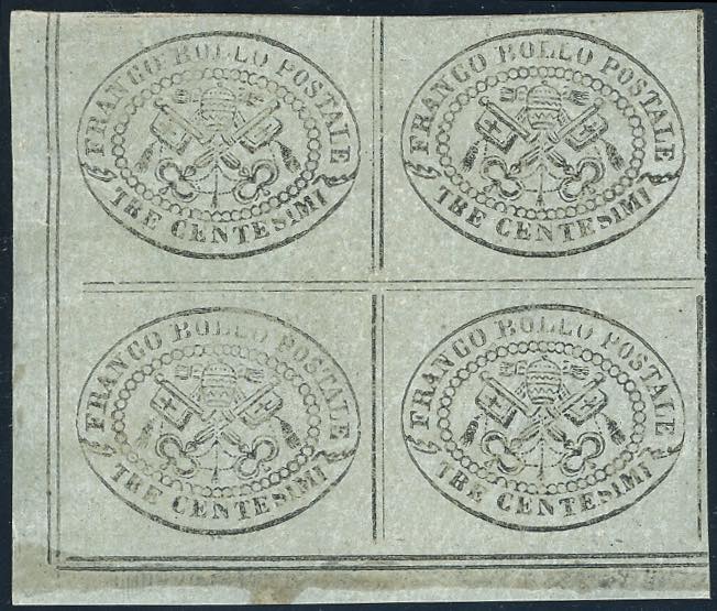 1867 - 3 cent. grigio (15), blocco ... 