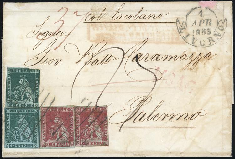 1853 - 4 crazie verde azzurro su ... 