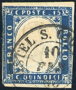 1863 - 15 cent. azzurro scuro, ... 