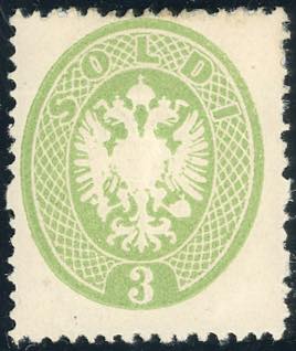 1863 - 3 soldi verde, dent. 14 ... 