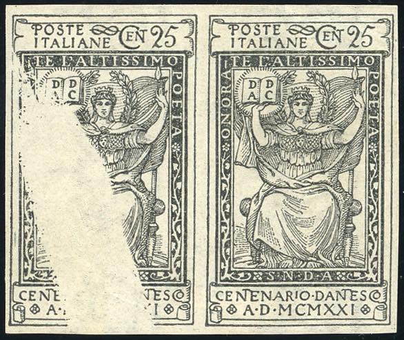 1921 - 25 cent. nero Dante, errore ... 