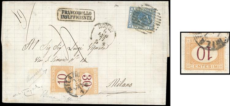 1877 - 10 cent. ocra e carminio, ... 