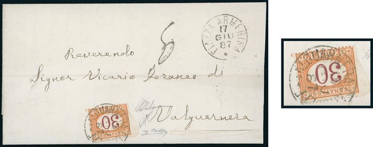 1887 - 30 cent. ocra e carminio, ... 