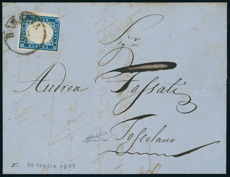 1859 - 20 cent. azzurro scuro ... 
