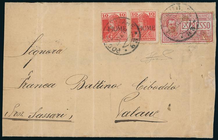 FIUME 1918 - 10 f. rosso, due ... 