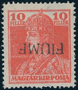 FIUME 1918 - 10 f., soprastampa a ... 