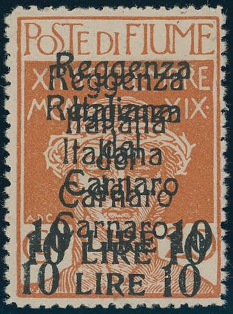 FIUME 1920 - 10 lire su 20 cent. ... 