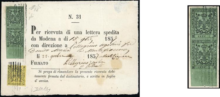 1857 - 5 cent. verde oliva, coppia ... 