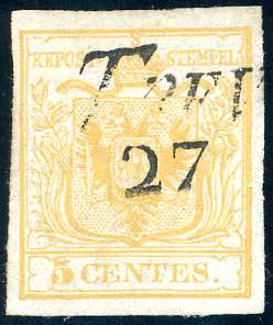 1850 - 5 cent. giallo limone, I ... 