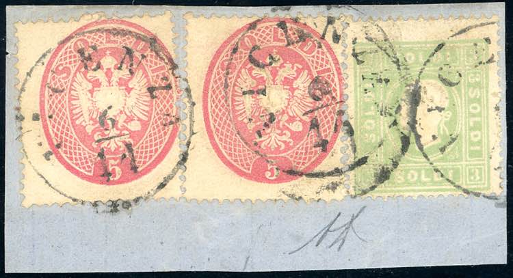 1863 - 3 soldi verde giallo e 5 ... 