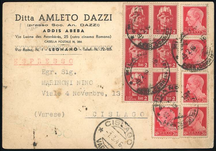 1946 - 2 lire, blocco di sei, 20 ... 