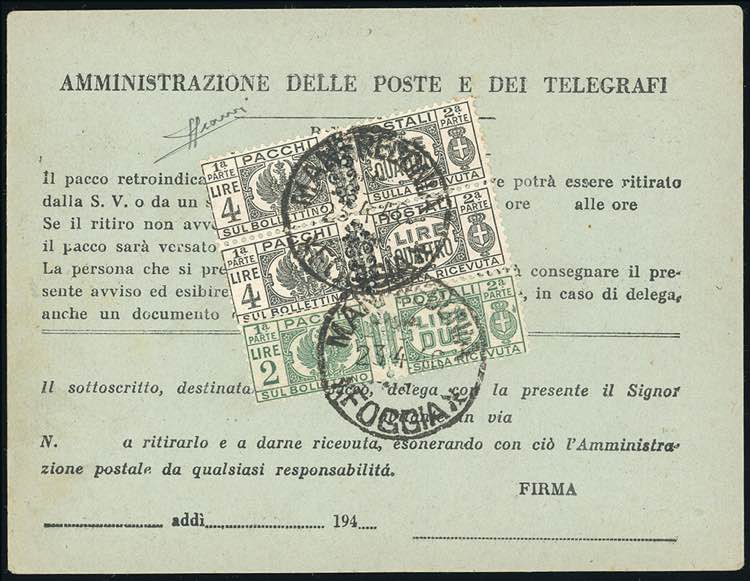 PACCHI POSTALI 1946 - 4 lire ... 