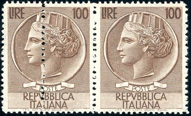 1854 - 100 lire Turrita, filigrana ... 