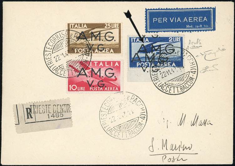 POSTA AEREA 1947 - 2 lire, doppia ... 