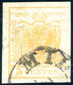 1850 - 5 cent. arancio (1h), bella ... 
