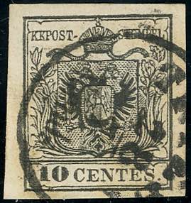 1854 - 10 cent. nero, carta a ... 