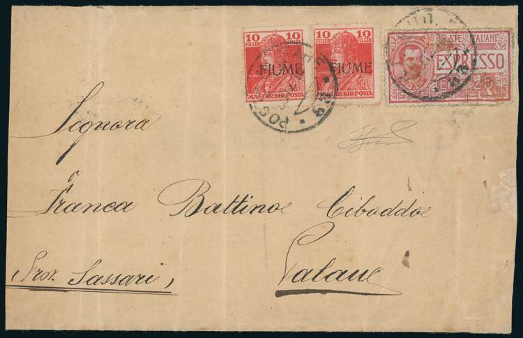 FIUME 1918 - 10 f. rosso, due ... 