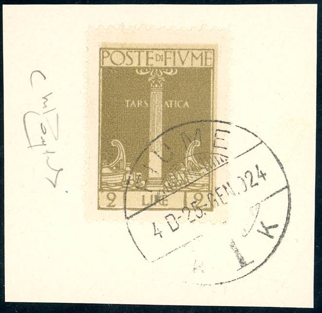 FIUME 1923 - 2 lire bistro oliva ... 