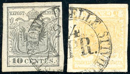 1850 - 10 cent. grigio argenteo, 5 ... 