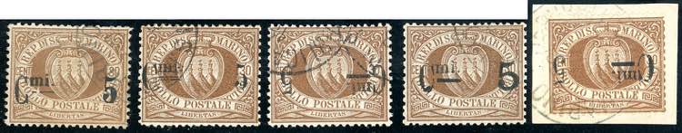 1892 - 5 cent. su 30 cent. (9), ... 