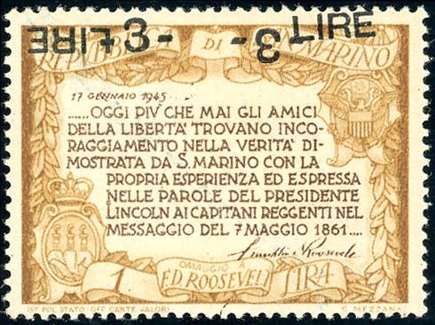 1947 - 3 lire Roosvelt, doppia ... 