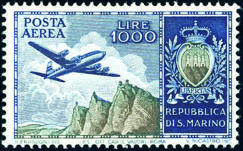 1953 - 1.000 lire Aereo e Veduta ... 