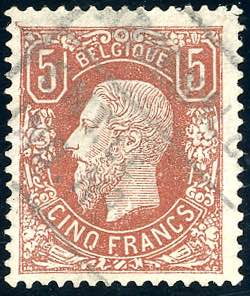 BELGIO 1869 - 5 fr. bruno rosso, ... 