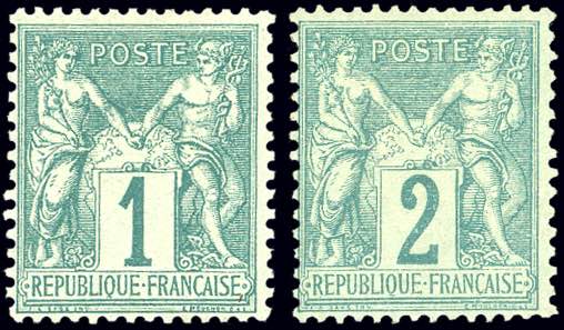 FRANCIA 1876 - 1 e 2 cent. verde ... 