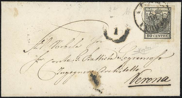 1850 - 10 cent. nero carbone (2e), ... 