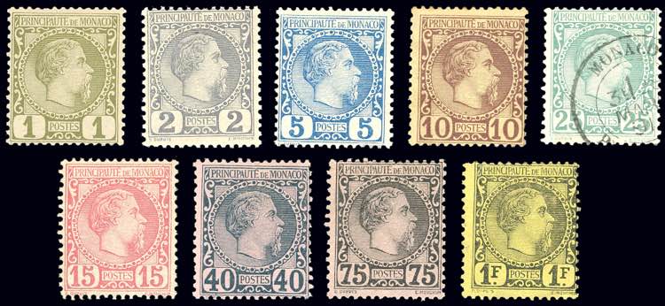 MONACO 1885 - Carlo III, 9 valori ... 